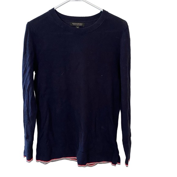Banana Republic Extra Fine Merino Wool Navy Blue Split Sides Sweater Size XS - Picture 1 of 4